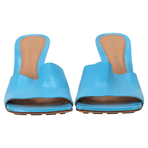 Women's Bottega Veneta Stretch Heeled Mules in Blue Lamb Leather