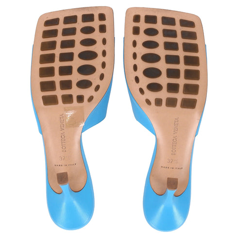 Women's Bottega Veneta Stretch Heeled Mules in Blue Lamb Leather