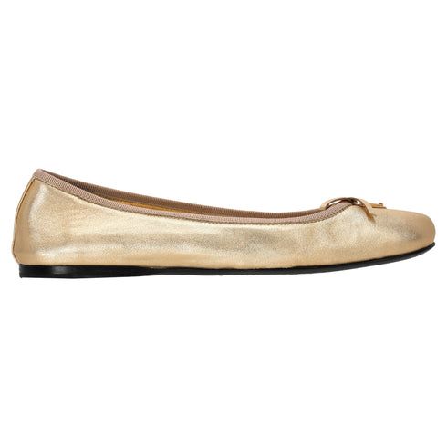 Women's Prada Logo-Plaque Bow Ballet Flats in Metallic Gold Leather