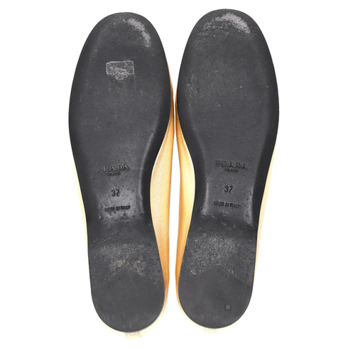 Women's Prada Logo-Plaque Bow Ballet Flats in Metallic Gold Leather