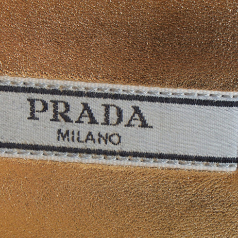 Women's Prada Logo-Plaque Bow Ballet Flats in Metallic Gold Leather