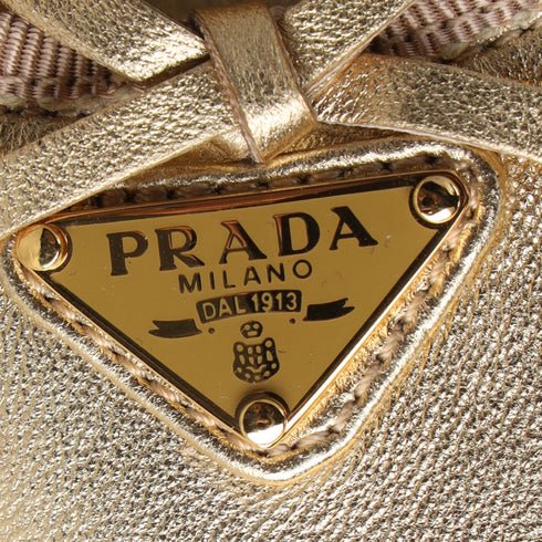 Women's Prada Logo-Plaque Bow Ballet Flats in Metallic Gold Leather