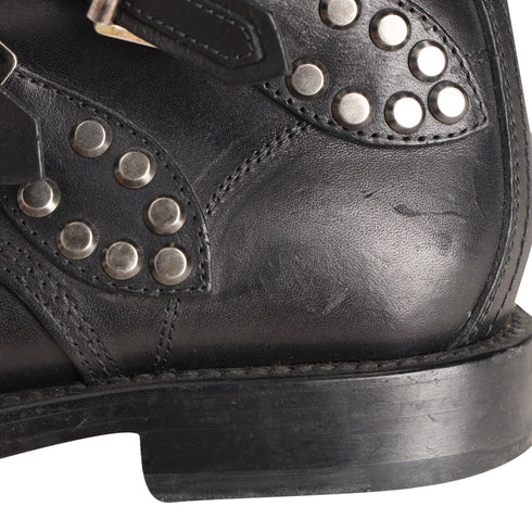 Women's Saint Laurent Studded Ranger Ankle Boots in Black Leather