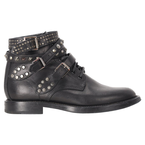 Women's Saint Laurent Studded Ranger Ankle Boots in Black Leather