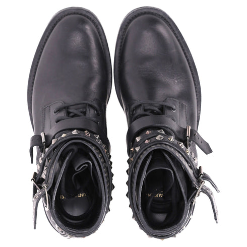 Women's Saint Laurent Studded Ranger Ankle Boots in Black Leather