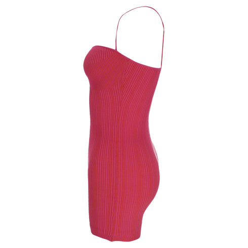 Women's Jacquemus Sleeveless Ribbed-Knit Jumpsuit in Pink Viscose
