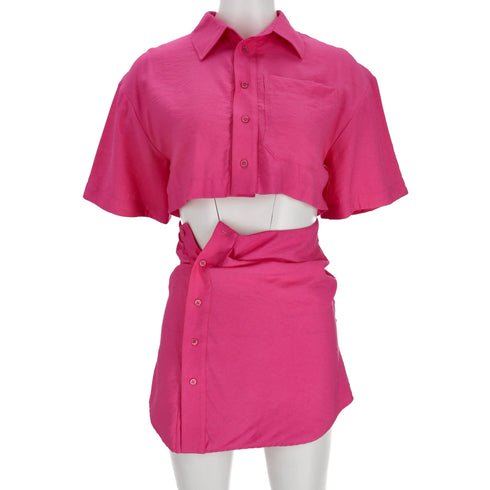 Women's Jacquemus La Chemise Arles Cutout Mini Dress in Pink Viscose