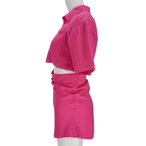 Women's Jacquemus La Chemise Arles Cutout Mini Dress in Pink Viscose