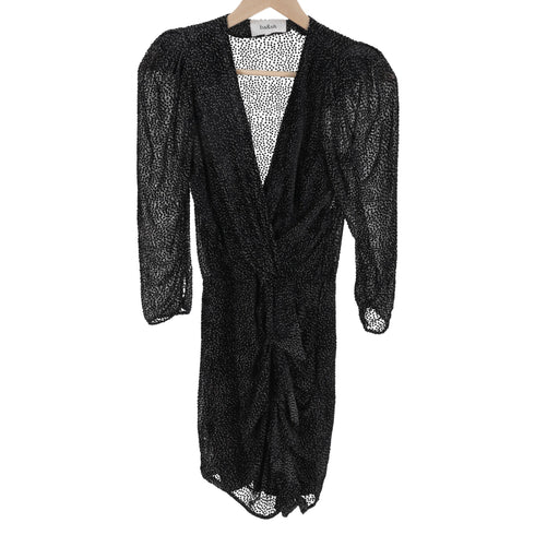 Women's Ba&Sh Celia Polka Dot Ruffled Mini Dress in Black Silk