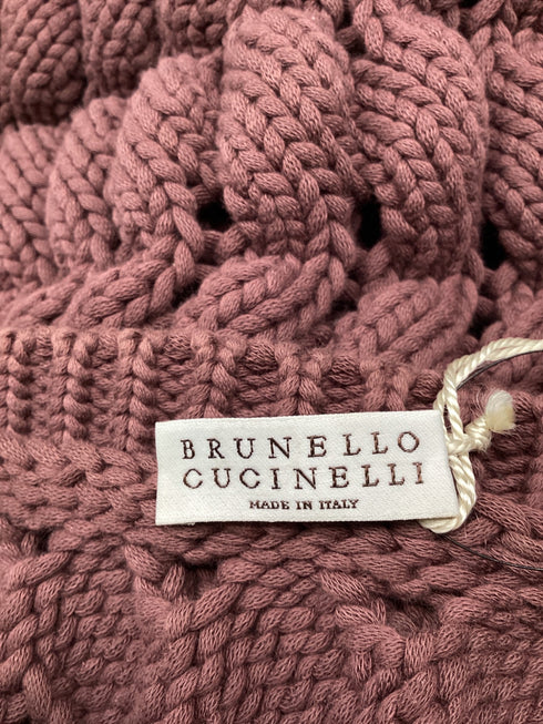 Women's Brunello Cucinelli Open-Work Knitted Top in Brown Cotton