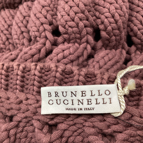 Women's Brunello Cucinelli Open-Work Knitted Top in Brown Cotton