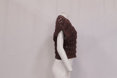 Women's Brunello Cucinelli Open-Work Knitted Top in Brown Cotton