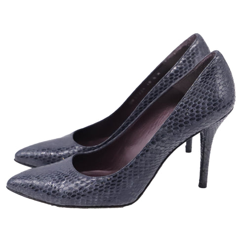 Women's Stuart Weitzman Snake-Embossed Pointed Pumps in Navy Blue Leather