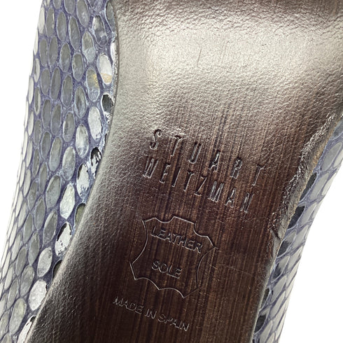 Women's Stuart Weitzman Snake-Embossed Pointed Pumps in Navy Blue Leather