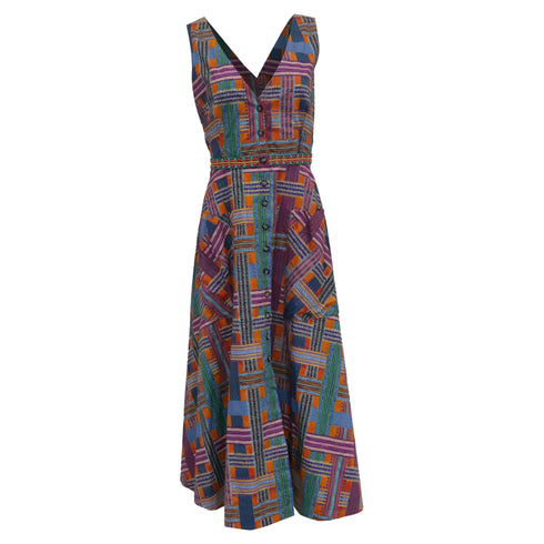 Women's Saloni Zoey Printed Cutout Midi Dress in Multicolor Cotton