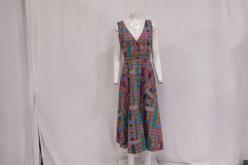 Women's Saloni Zoey Printed Cutout Midi Dress in Multicolor Cotton