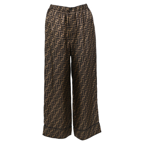 Women's Fendi Monogram Palazzo Trousers in Multicolor Silk