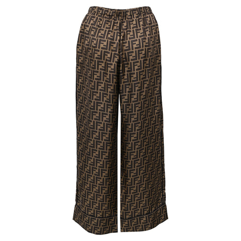Women's Fendi Monogram Palazzo Trousers in Multicolor Silk