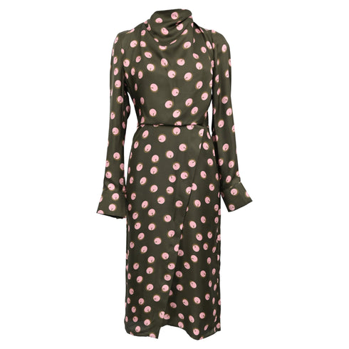Women's Fendi Printed Midi Dress in Brown Silk