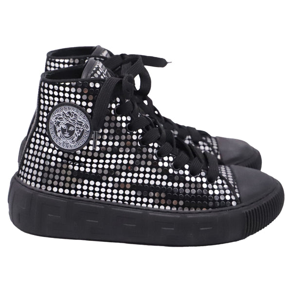 Women's Versace Greca Sequined high-Top Sneakers in Black Velvet