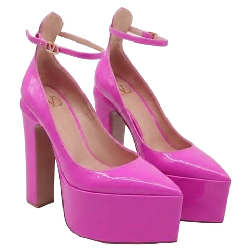 Women's Valentino Garavani Tan-Go Platform Pumps in Pink Patent Leather