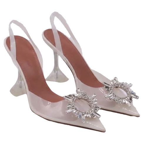 Women's Amina Muaddi Begum Glass Slingback Pumps in White PVC
