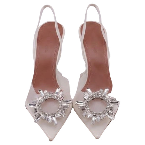 Women's Amina Muaddi Begum Glass Slingback Pumps in White PVC