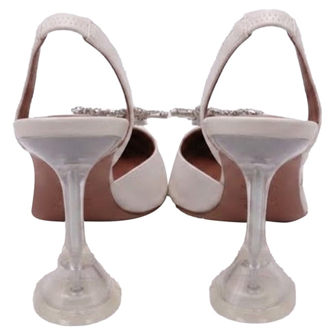 Women's Amina Muaddi Begum Glass Slingback Pumps in White PVC
