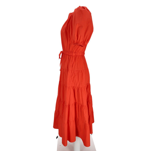 Women's Ulla Johnson Olina Midi Tiered Dress in Coral Cotton