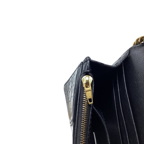 Hourglass Chain Wallet Crocodile Embossed Leather
