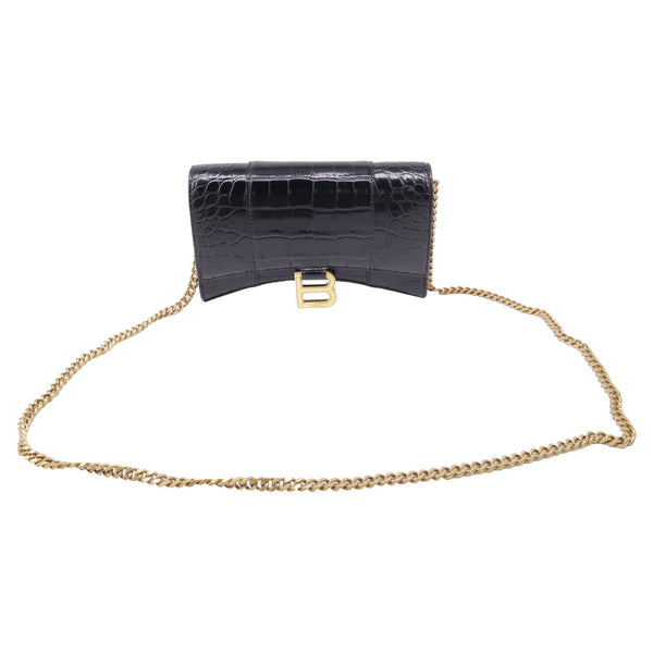 Hourglass Chain Wallet Crocodile Embossed Leather