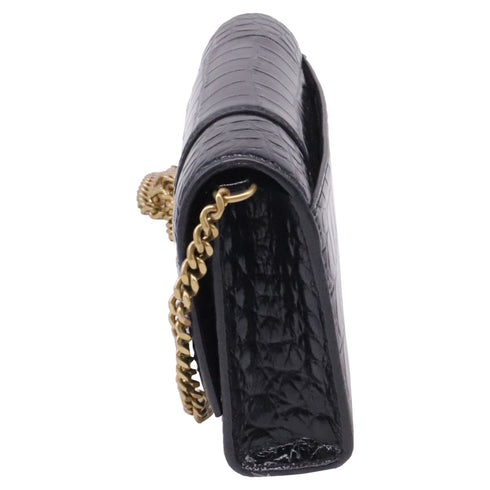 Hourglass Chain Wallet Crocodile Embossed Leather