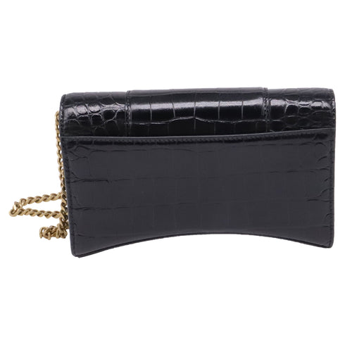 Hourglass Chain Wallet Crocodile Embossed Leather