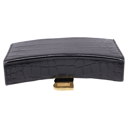 Hourglass Chain Wallet Crocodile Embossed Leather