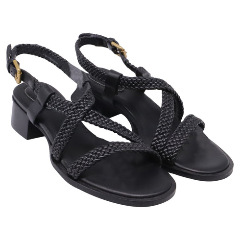 Women's See by Chloé Braided Strap Sandals in Black Leather