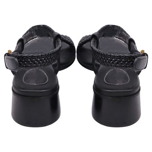 Women's See by Chloé Braided Strap Sandals in Black Leather
