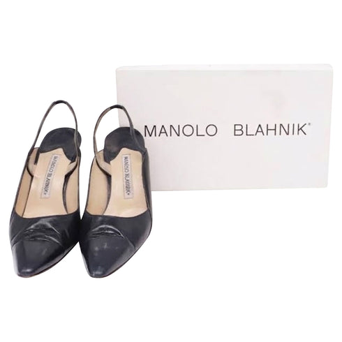 Women's Manolo Blahnik Slingback Pumps in Black Leather