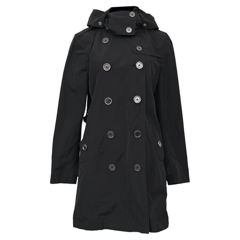 Women's Burberry Brit Double Breasted Trench Coat in Black Polyester