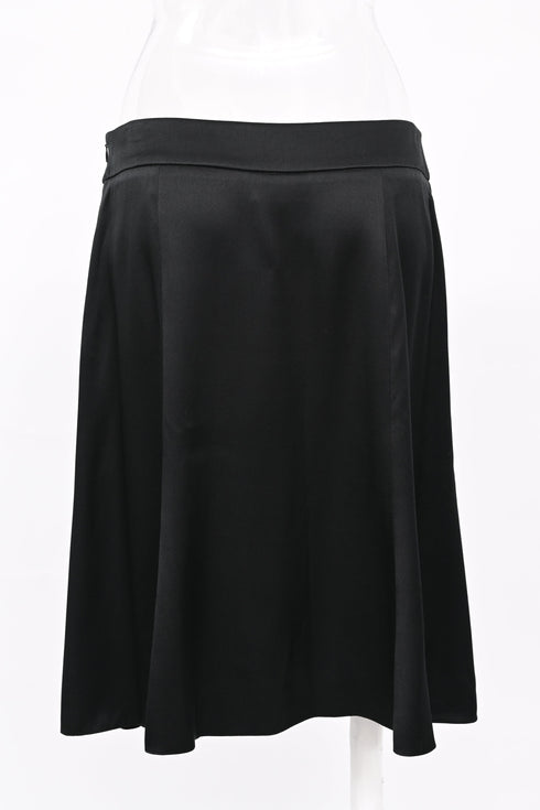 Women's Armani A-Line Midi Skirt in Black Silk