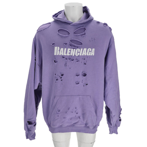 Men's Balenciaga Caps Destroyed Oversize Fit Hoodie in Purple Cotton
