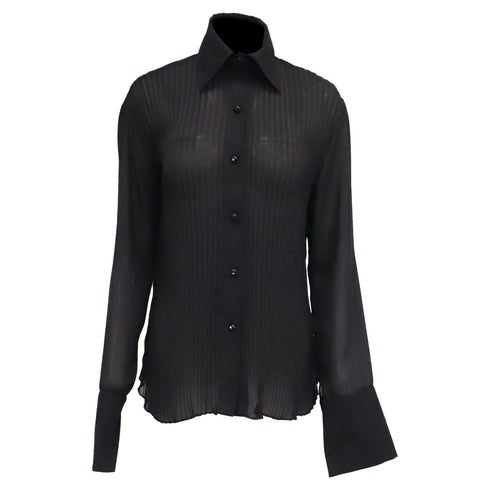 Women's Dolce and Gabbana Collared Sheer Longsleeve Blouse in Black Viscose