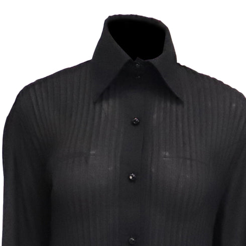 Women's Dolce and Gabbana Collared Sheer Longsleeve Blouse in Black Viscose