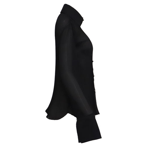 Women's Dolce and Gabbana Collared Sheer Longsleeve Blouse in Black Viscose
