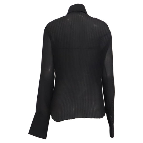 Women's Dolce and Gabbana Collared Sheer Longsleeve Blouse in Black Viscose