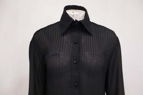 Women's Dolce and Gabbana Collared Sheer Longsleeve Blouse in Black Viscose