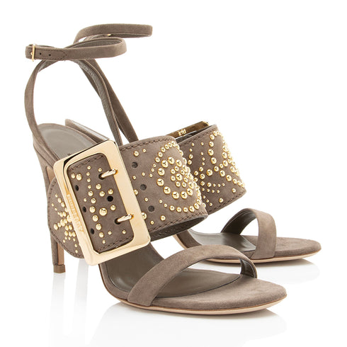Women's Burberry Studded Suede Buckle Sandals - Size 6.5 / 36.5