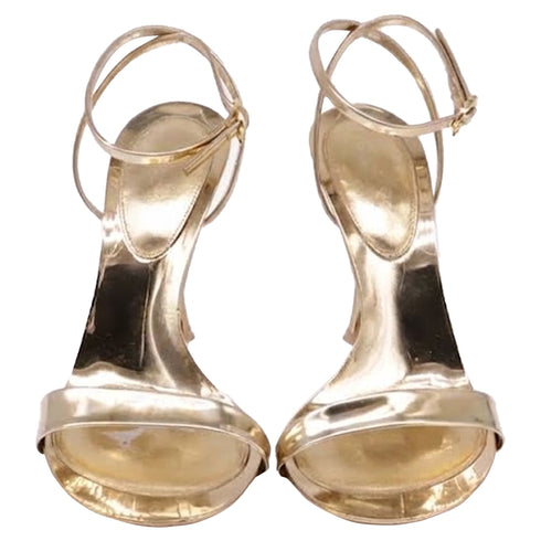 Women's Gianvito Rossi Ankle Strap Sandal Heels in Metallic Gold Leather