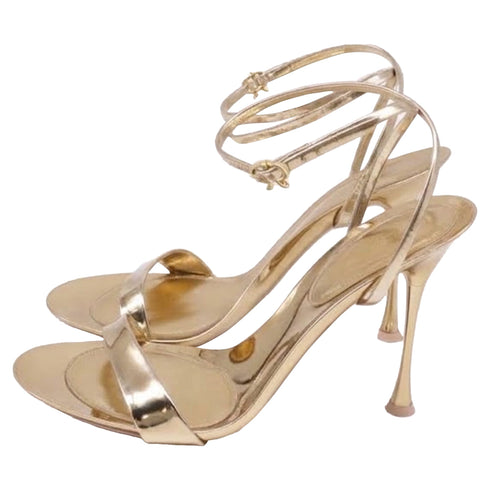 Women's Gianvito Rossi Ankle Strap Sandal Heels in Metallic Gold Leather