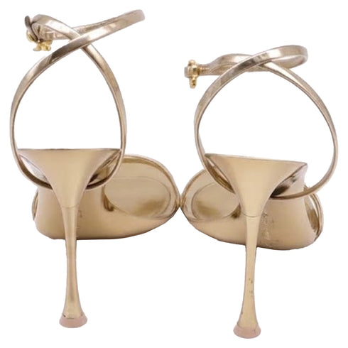 Women's Gianvito Rossi Ankle Strap Sandal Heels in Metallic Gold Leather