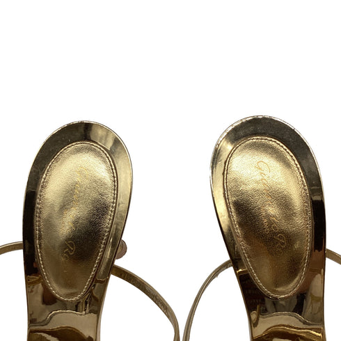Women's Gianvito Rossi Ankle Strap Sandal Heels in Metallic Gold Leather